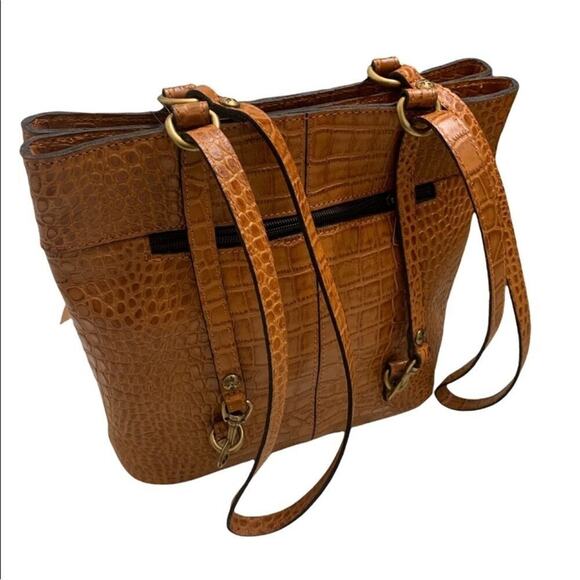 PATRICIA NASH Albi Leather Backpack Cognac Distressed Vintage Croc Tan Brown